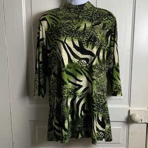 Susan Graver Animal Print Mock Turtleneck Tunic with Accents Size S